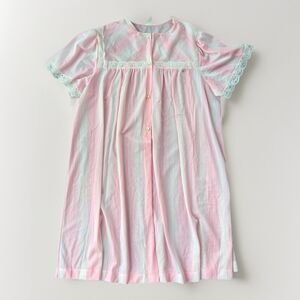 VTG Texsheen Pink Striped Nightgown Button Pajama Size L Babydoll